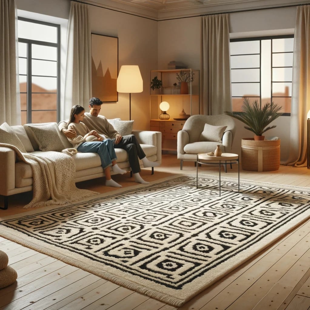 Beni Ourain Rug In Living Room Cleaned by Ecosuds In Hamilton Ontario